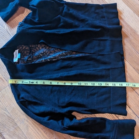 Calvin Klein Medium Black Open Front Cropped Cardigan w/ Sheer Panel Back‎ - Picture 9 of 9